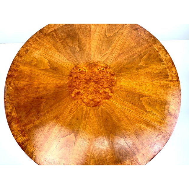 Brown 1960s Mid-Century Federal Style Burl Walnut Sunburst Coffee Table For Sale - Image 8 of 11