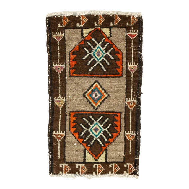 Brown & Orange Mini Vintage Rug For Sale