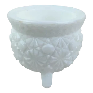 1950s L.E. Smith Daisy and Button Milk Glass Mini Kettle Cauldron