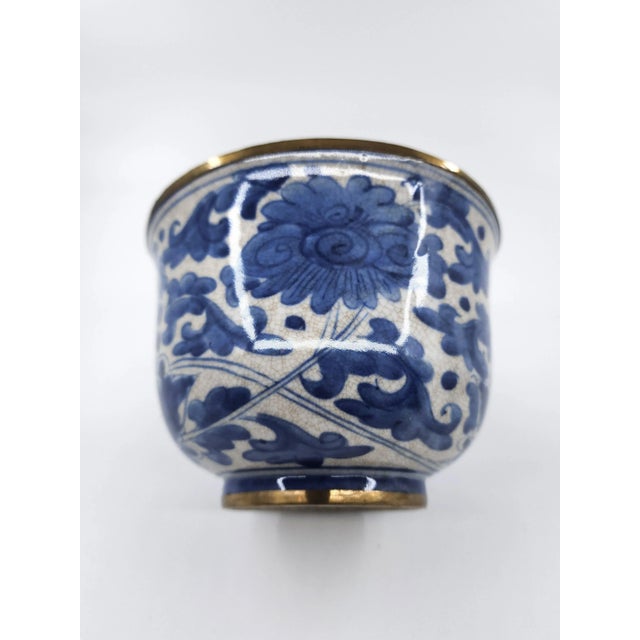 Metal Mid-20th Century Jingdezhen China, Blue and White Covered Pagoda Jar With Brass Bands and Shunzhi Seal Mark For Sale - Image 7 of 12