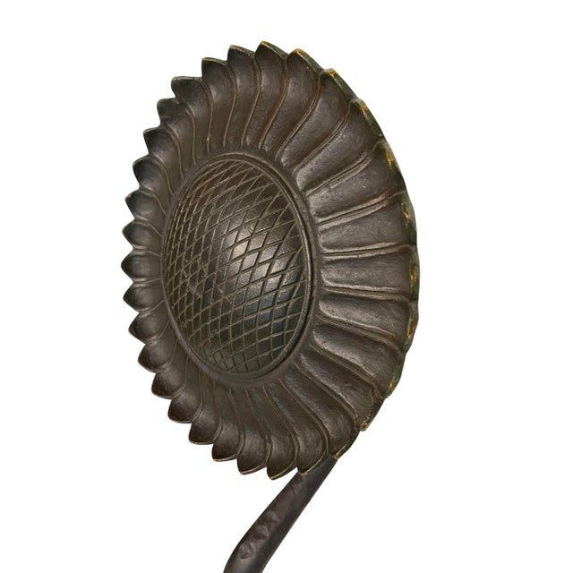 1970s 20th Century Sunflower Black Wrought Oversized Iron Hand Forged Andirons - A Pair For Sale - Image 5 of 8