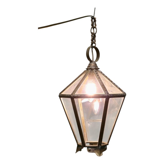 Arts and Crafts Brass and Glass Hall Lantern For Sale