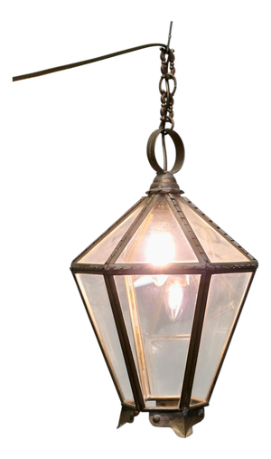 Arts and Crafts Brass and Glass Hall Lantern