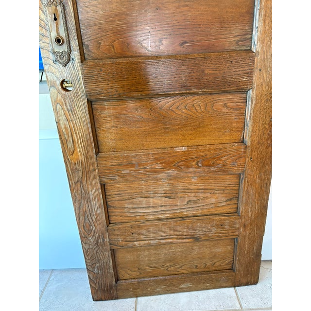 Antique Solid Oak Five Panel Interior Door Architectural Salvage For Sale - Image 11 of 13