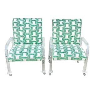 Vintage Palm Beach Regency Style Lucite Upholstered Chairs-A Pair