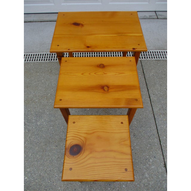Brown Knotty Pine Nesting Tables For Sale - Image 8 of 9
