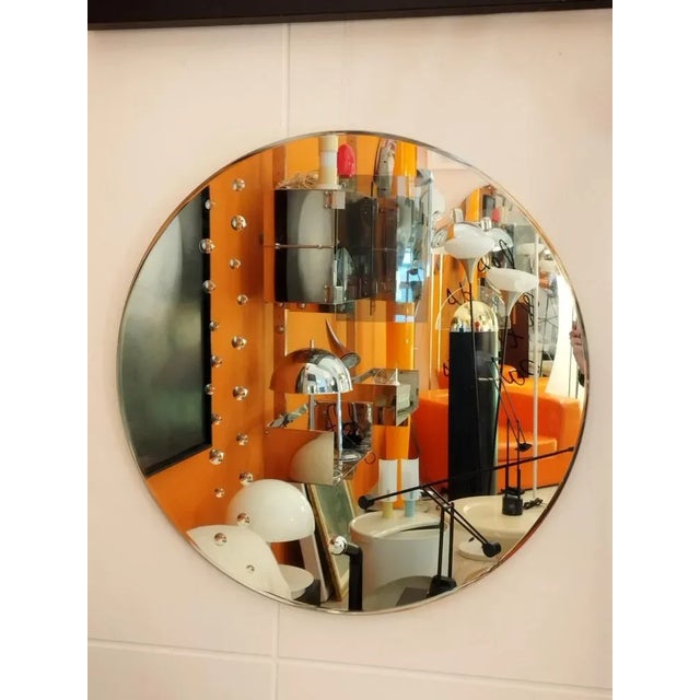 Glass Cristal Art Round Wall Mirror, Italy, 1970s For Sale - Image 7 of 9