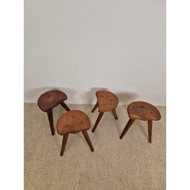 Rustic Stools in the style of Jean Touret, 1950s, Set of 4 For Sale - Image 6 of 18