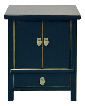 Oriental Black Lacquer Moon Face Hardware Small End Table Nightstand