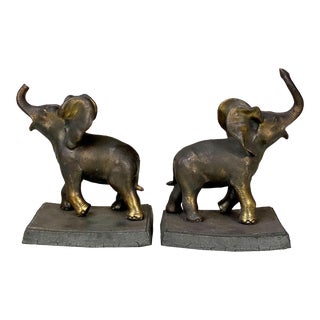 Vintage Traditional Cast Metal Elephant Library Bookends - a Pair For Sale