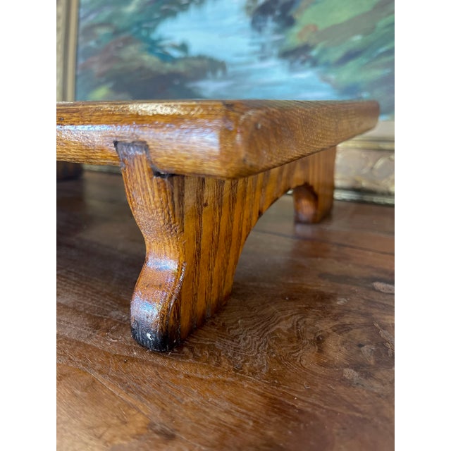 1950s 1950s Handcrafted Likely Oak Footstool With Decorative Cut-Out and Curved Legs. For Sale - Image 5 of 10
