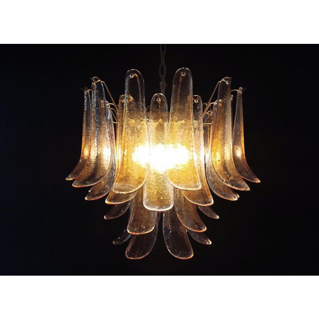 1990s Italian Amber Murano Glass Petal Chandeliers, Set of 2 For Sale - Image 5 of 14