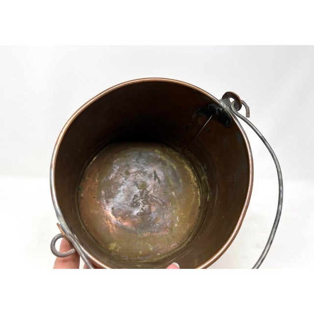 Metal Antique Copper Bucket With Bale Handle, Fireplace Accessory, Rustic Planter For Sale - Image 7 of 11