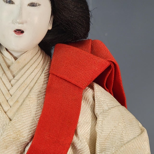 Wood Antique Japanese Hina Matsuri Court Lady Doll Gofun Silk Kimono 5.5” For Sale - Image 7 of 18
