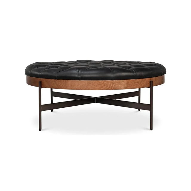 Modern Black Leather Cocktail Ottoman For Sale - Image 9 of 15