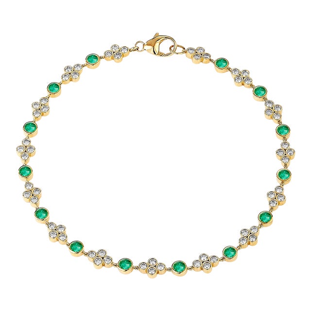 Syna Yellow Gold Mogul Emeralds and Diamonds Bracelet For Sale
