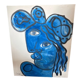 1970s Peter Keil Large Scale Cubist Blue Picasso Painting For Sale