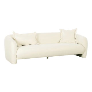 Lou Cream Performance Velvet Sofa For Sale