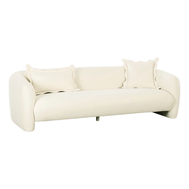 Lou Cream Performance Velvet Sofa For Sale