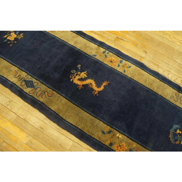 1920s 1920s Navy Dragon Floral Antique Chinese Peking Rug 2' 4'' X 14' 4'' Wool Knotted Carpet For Sale - Image 5 of 9