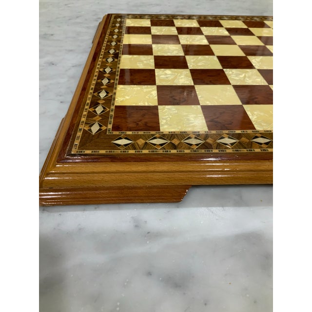 Mother‑of‑Pearl & Hardwood Inlay Chess Board 19” – Handcrafted Marquetry Game Board - Pieces Not Included. See Pics! For Sale - Image 4 of 7