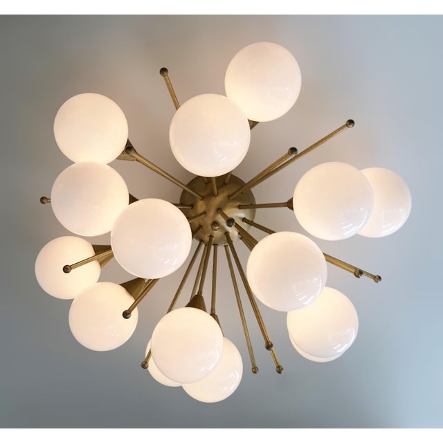 Metal 21st Century Mezzo Satin Brass Glossy White Murano Flush Mount by Fabio LTD For Sale - Image 7 of 8