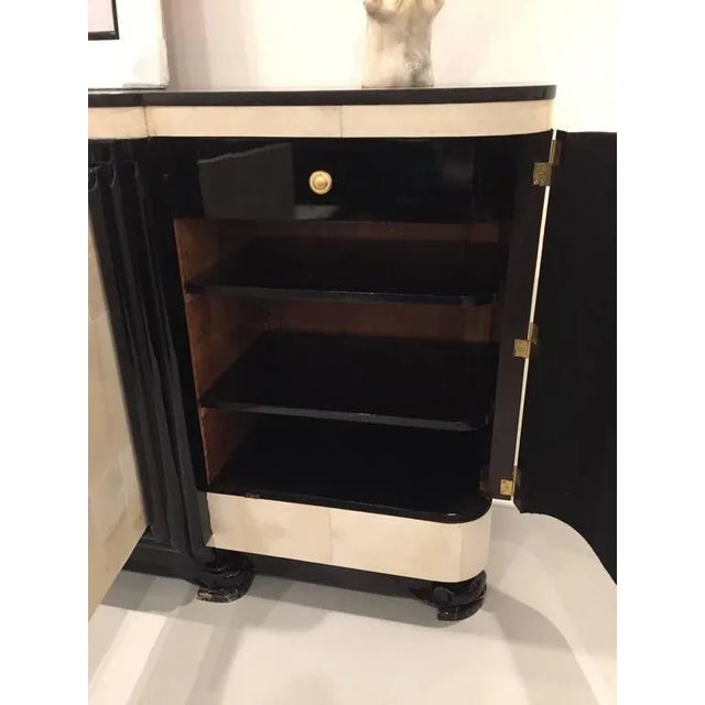 French Art Deco Parchment Buffet With Ebony Marble Top and "Portor" Legs For Sale - Image 9 of 10