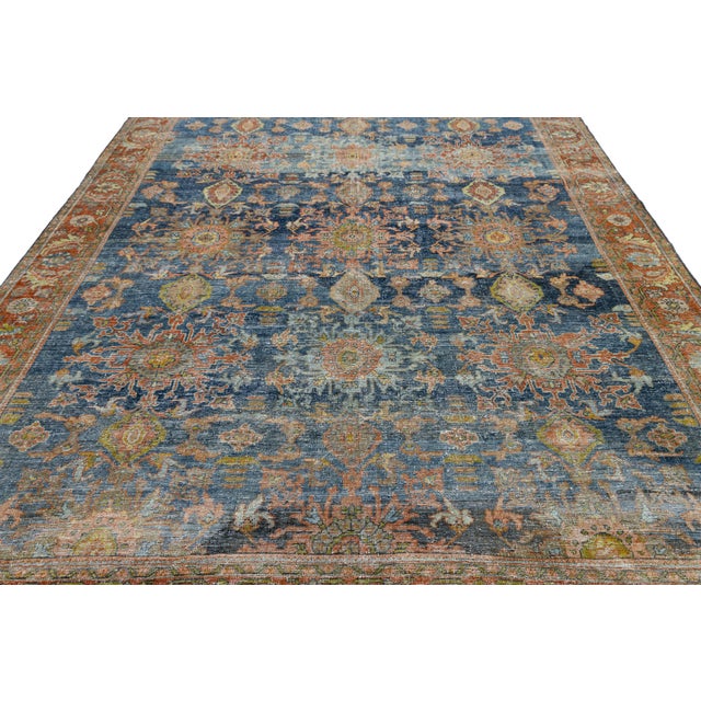 Antique Mahal Rug With Distressed Indigo Blue and Terracotta Field For Sale - Image 9 of 11