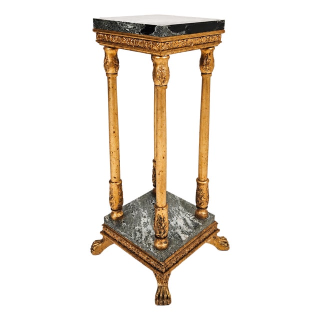 Empire-Style Pedestal Column with Stone Top and Carved Paw Feet, 1920s For Sale