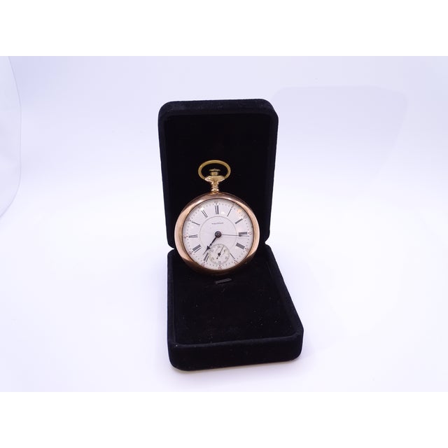 Savonette Pocket Watch in 14k Gold, Porcelain and Crystal from American Waltham Watch Co., USA, 1900s For Sale - Image 4 of 18