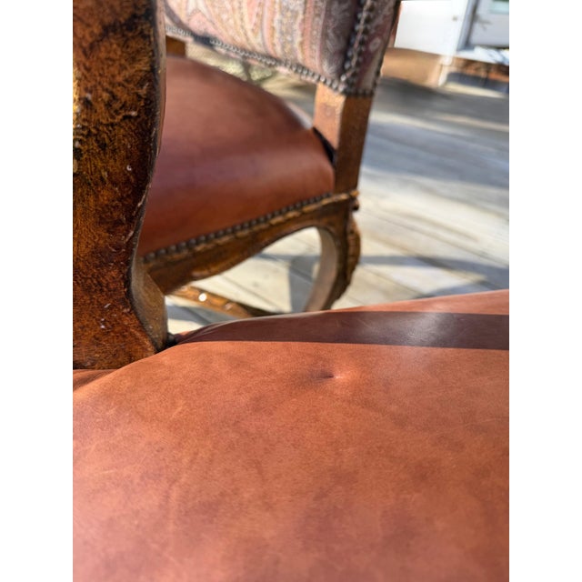 Wood A Pair of Custom Ralph Lauren Wingback Lounge Chairs Upholstered in Leather and Paisley For Sale - Image 7 of 18