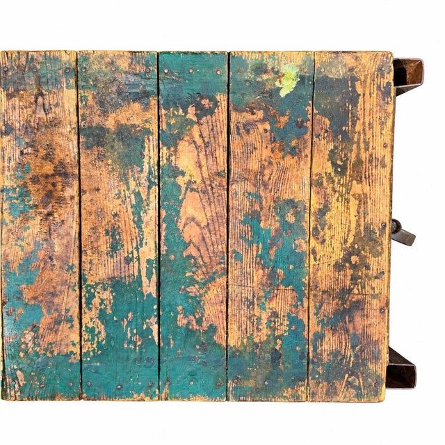 Wood Early 20th Century Globe Vise & Truck Co. Industrial Original Patina Green Oak Factory Cart For Sale - Image 7 of 18
