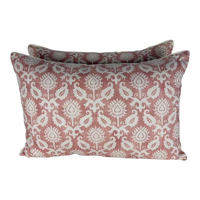 Pair of Contemporary Printed Linen Pillows For Sale