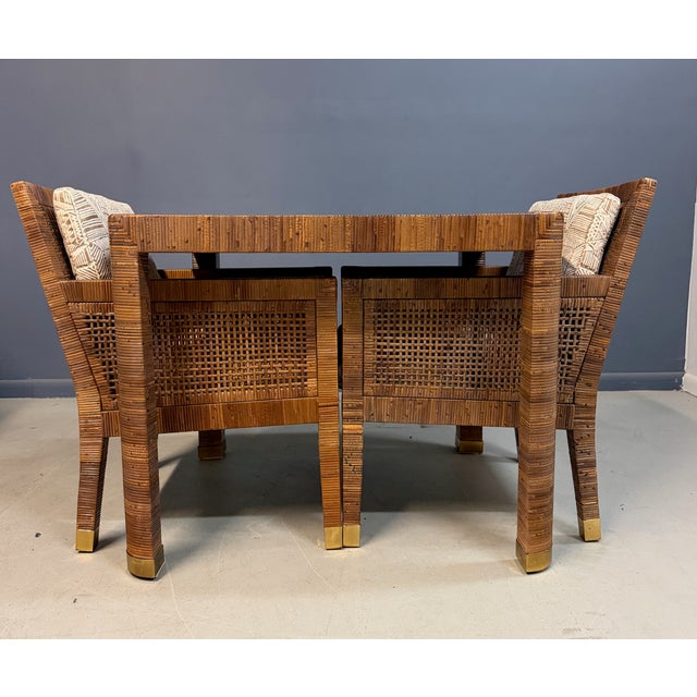 Mid-Century Modern Attributed to Billy Baldwin for Bielecky Brothers Rattan Game Table and Chairs, Set of 3 1970s For Sale - Image 3 of 18