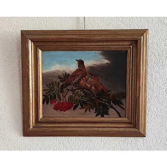 C.B. Hjortdal, Couple d'Oiseaux sur une Branche Fruitée, Oil on Wood, Framed For Sale - Image 11 of 11