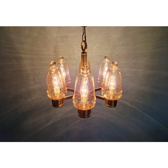 Brass Chandelier with Amber Bubble Glass Globes, 1970s For Sale - Image 6 of 18