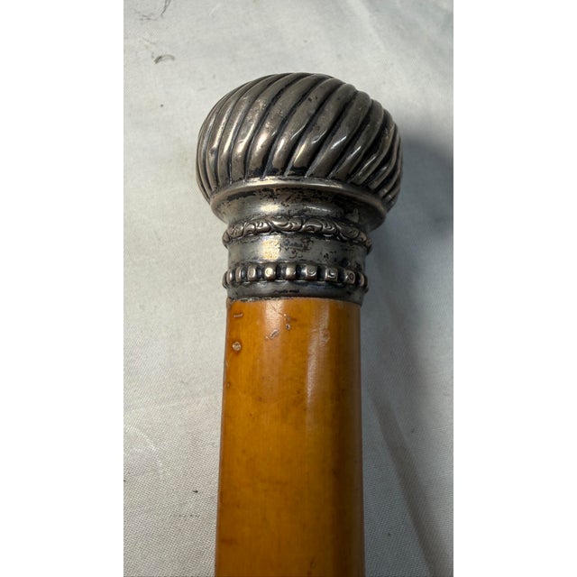 Antique 19th Century Monogrammed Sterling Silver Malacca Wood Walking Stick Cane For Sale In New York - Image 6 of 11