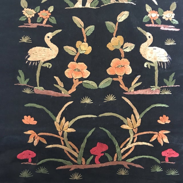 Black Vintage Asian Embroidered Silk Crane Textile For Sale - Image 8 of 10