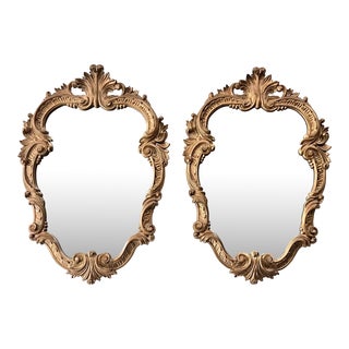 Vintage Pair of Italian Florentine Baroque Gilt Wood Wall Mirrors For Sale