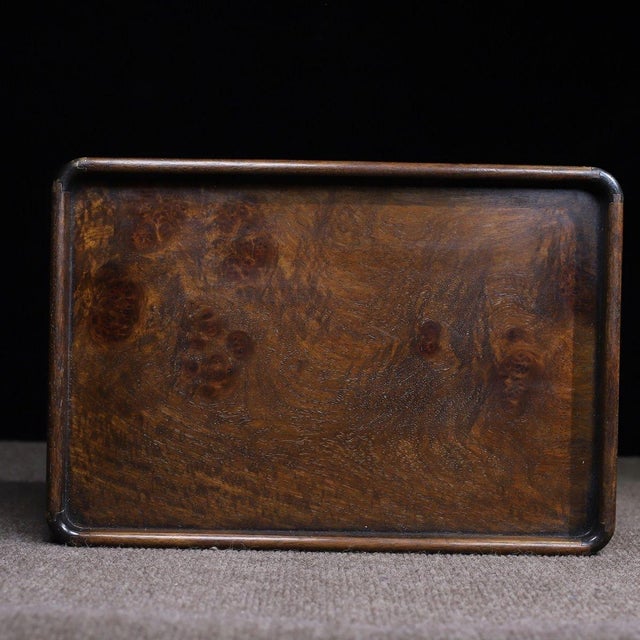 Wood Huali Rosewood Burl Wood Tray With Brass Corners For Sale - Image 7 of 10