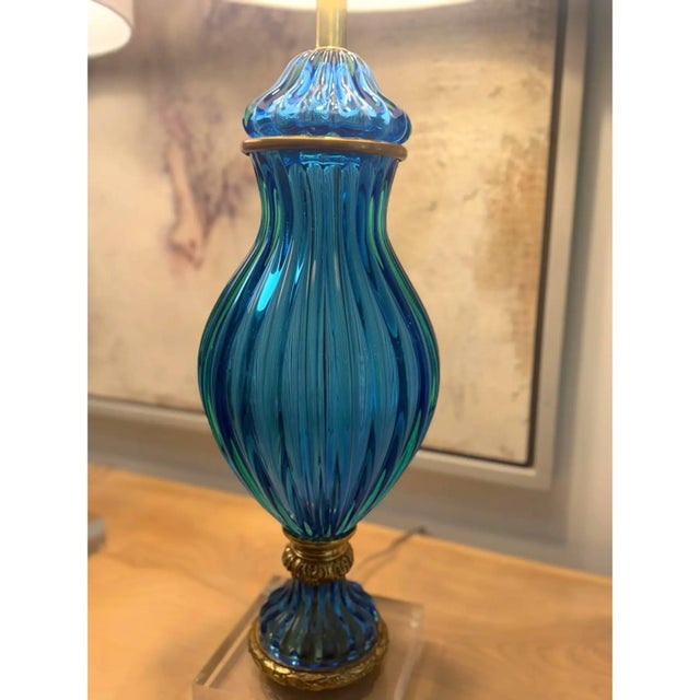 Murano Marbro Vintage Murano Glass Table Lamp - Blue For Sale - Image 4 of 4
