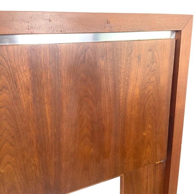 Wood Mid-Century Modern Walnut Headboard With Chrome Inlay- Queen For Sale - Image 7 of 16