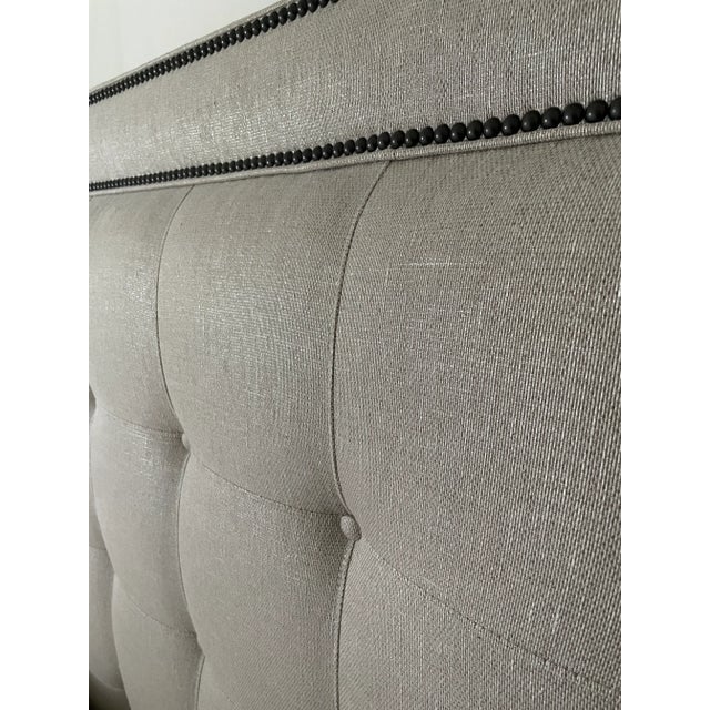Greige Ethan Allen California King Jensen Custom Upholstered Bed For Sale - Image 8 of 8