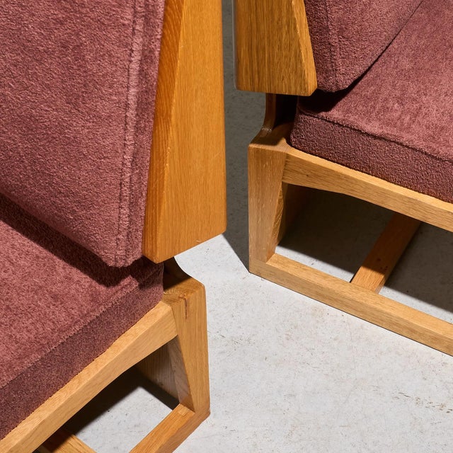 Cubist Slipper Lounge Chairs in Oak, France, Set of 2 For Sale - Image 9 of 11