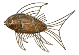 1970s French Wood Fish and Gilded Metal Sculpture