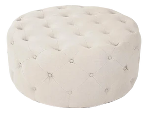 Round Tufted Ottoman - Natural Linen