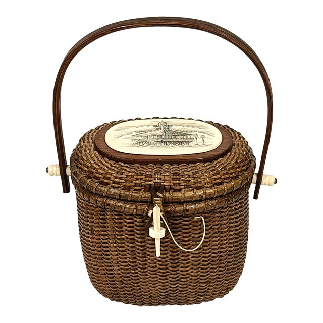 Vintage Farnum Nantucket Basket With Boca Grande Lighthouse For Sale