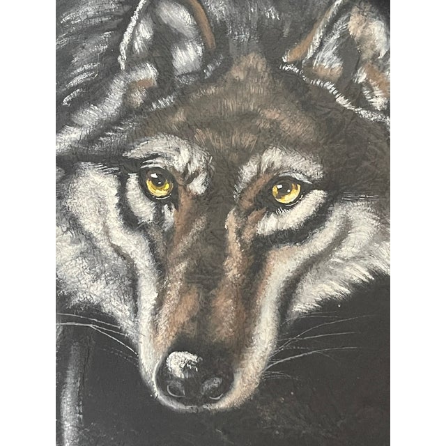 1950s Dark Textile Art Animalistic Painting Signed Wolf Fur For Sale - Image 4 of 5