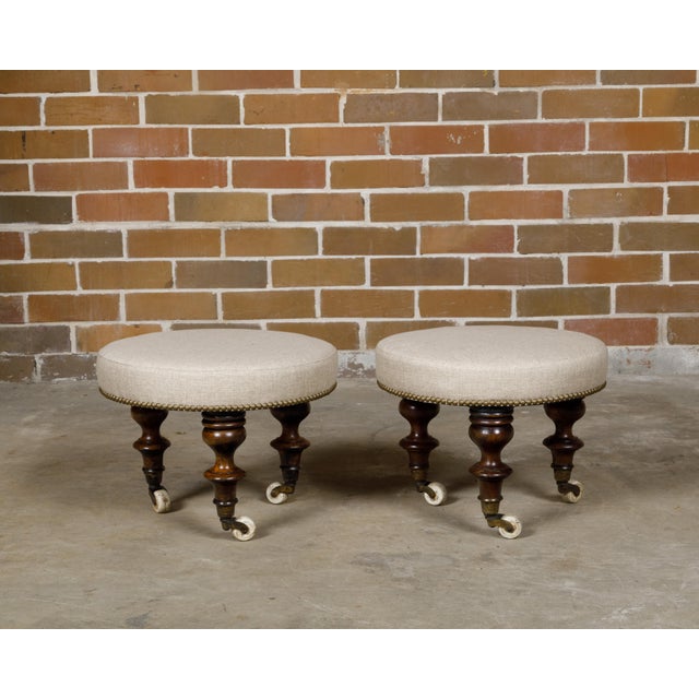 English English Mahogany Stools with 19th Century Turned Legs on Casters, a Pair For Sale - Image 3 of 9