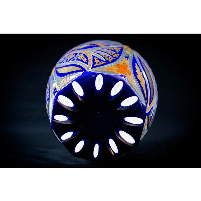 Blue and White Cut Crystal Overlay Vase with Enamel and Gilt Decoration, 19th Century For Sale - Image 14 of 16